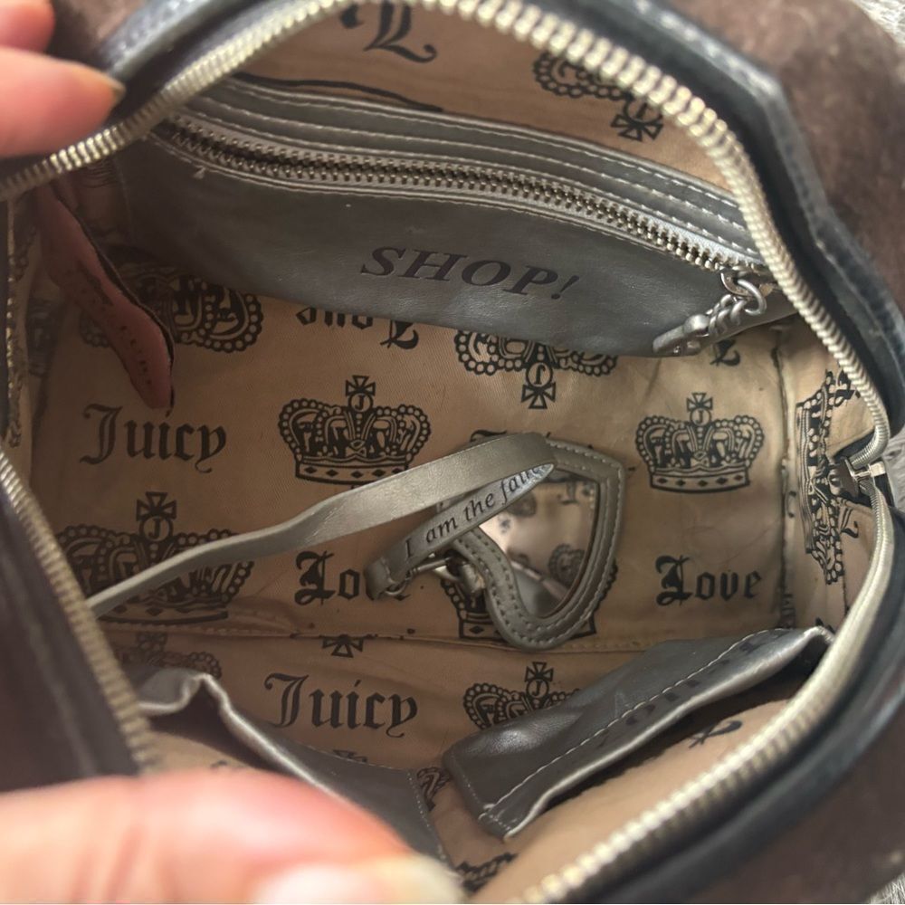 JUICY COUTURE handbag Vintage Brown Suede Velvet Bowling Bag purse logo y2k - Picture 6 of 8